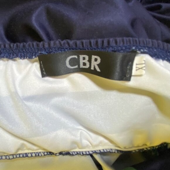 Tropical Palm Leaf Print Maxi Dress Navy White Striped Sexy Bodycon Cute XL - Picture 3 of 5